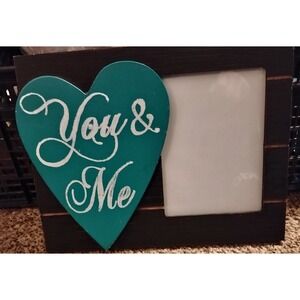 You & Me Heart Picture Frame Rustic Black Wood Love Home Décor
